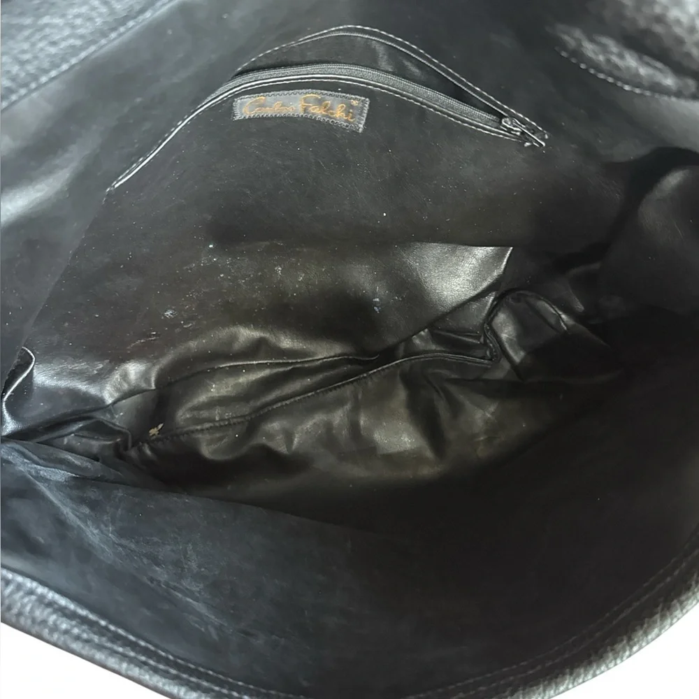 Carlos Falchi Black Croc Embossed Leather Messenger Shoulder Bag Y2K Purse